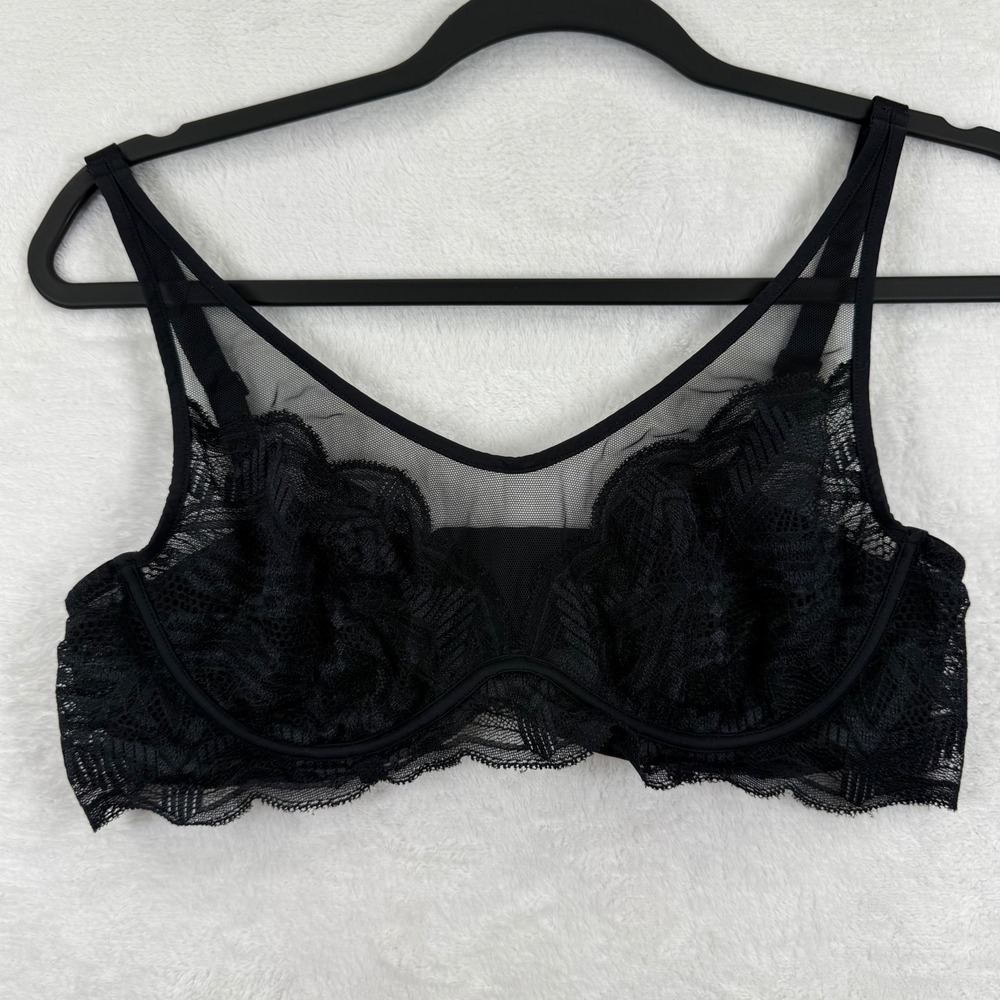 Understance Black Lace Unlined Underwire‎ Bra Sheer Mesh 32C U00840009 Womens